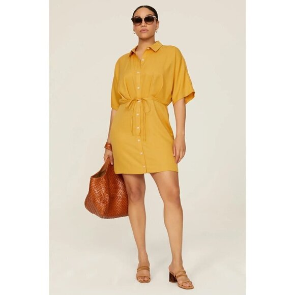 Thakoon Collective Tie Waist Shirtdress in Yellow 6 Womens Mini Collared - Picture 16 of 16